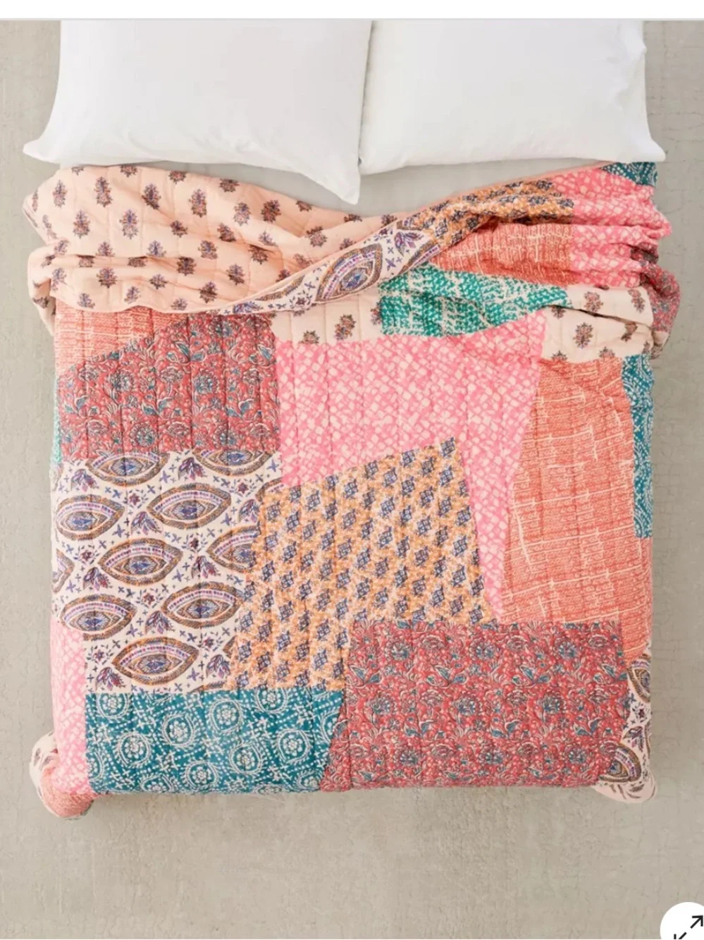 Urban Outfitters Sella Patchwork Quilt Pink, Coral & Teal Queen/Full Boho NWt